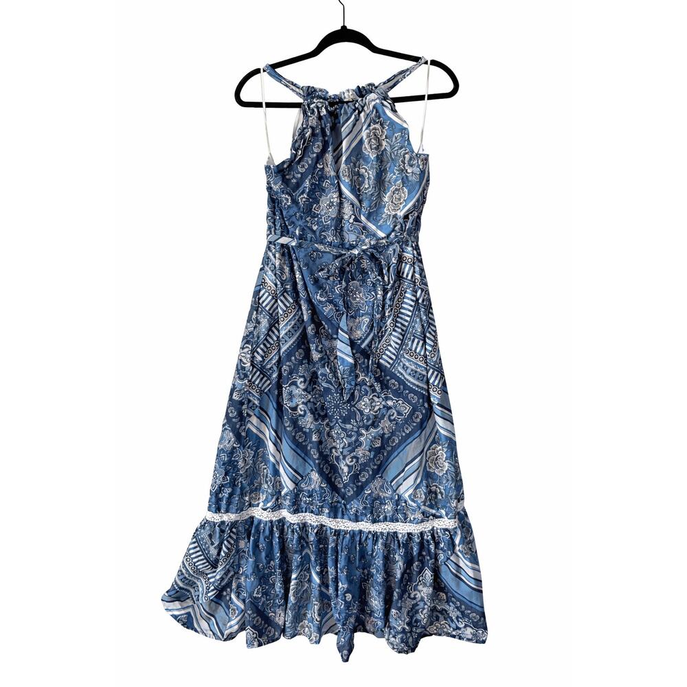 Lucky Brand Blue Paisley Halter Maxi Dress Womens Small Cotton Boho Flowy